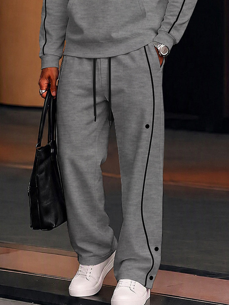Casual Loose Contrast Piping Hoodie Set