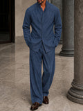 Stylish Faux Denim Hidden Placket Jacket Set