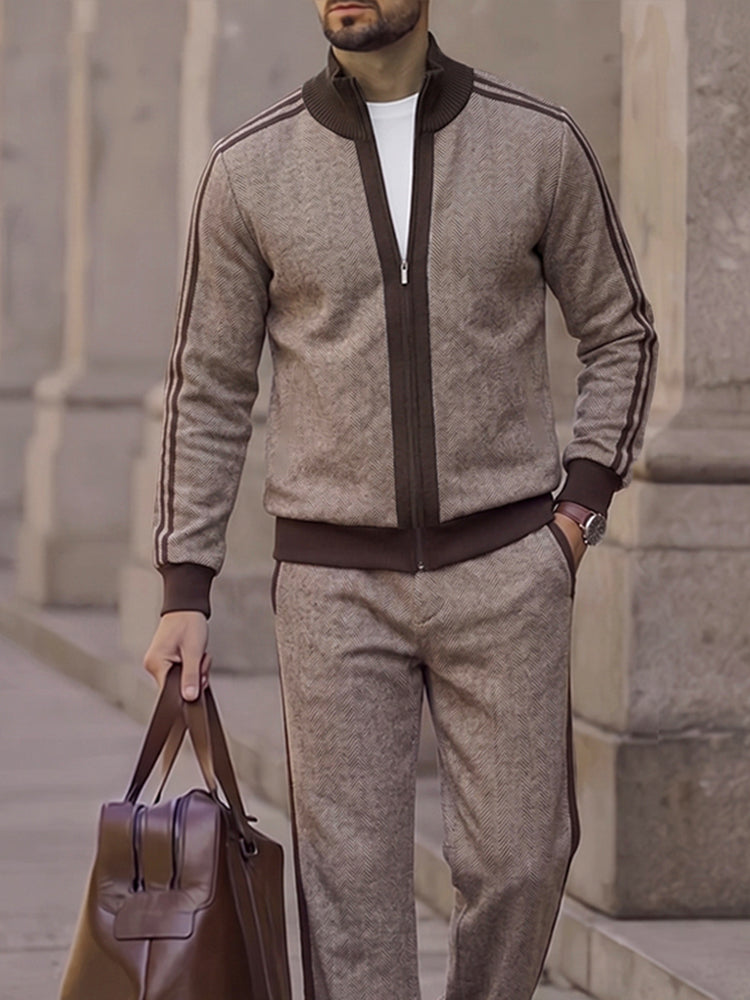 Urban Colorblock Herringbone Jacket Pants Set