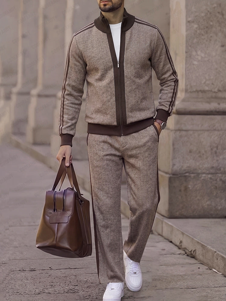 Urban Colorblock Herringbone Jacket Pants Set