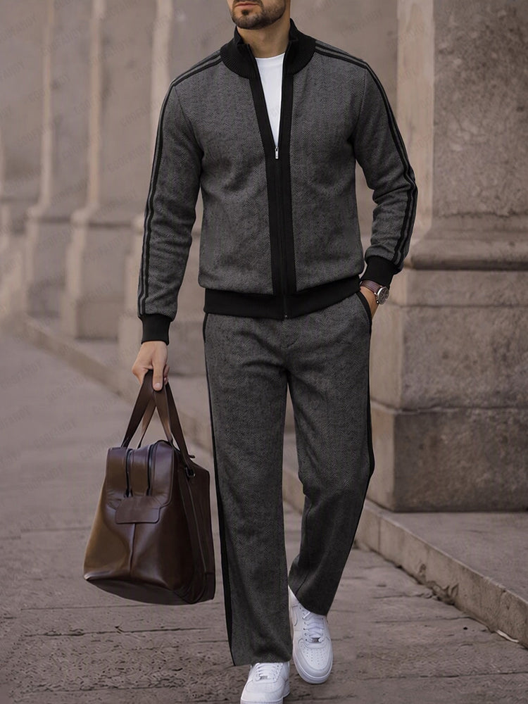Urban Colorblock Herringbone Jacket Pants Set