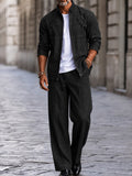 Vintage-Inspired Faux Denim Jacket Pants Set