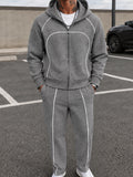Casual Contrast Piped Zip-Up Hoodie Set