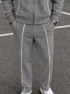 Casual Contrast Piped Zip-Up Hoodie Set