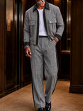 Modern Faux Suede Trim Houndstooth Co-Ord Set