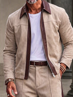 Refined Retro Faux Suede Jacket Pants Set