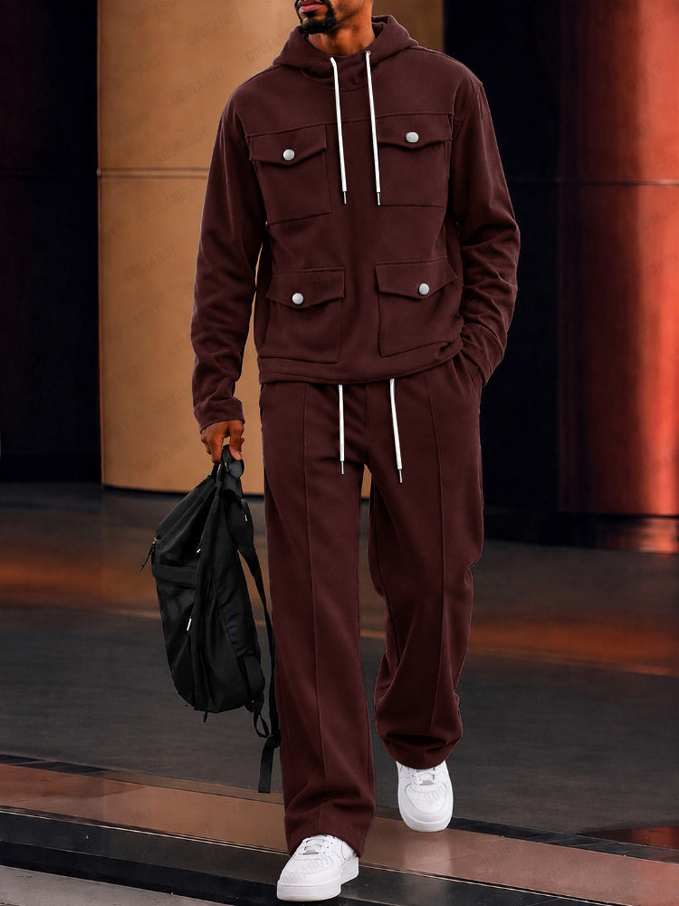 Utility Casual Multi-Pocket Hoodie Pants Set