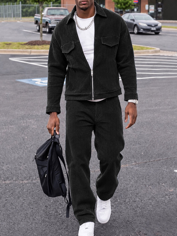Urban Casual Corduroy Jacket Pants Set