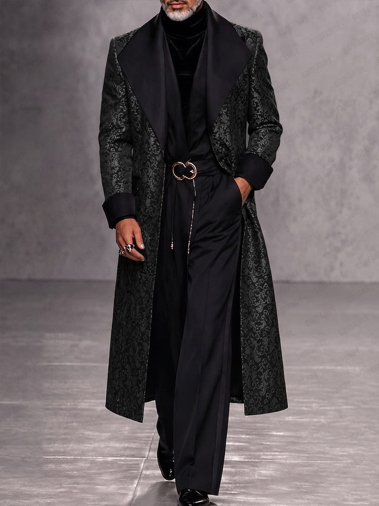 Luxury Wide Contrasting Lapel Long Coat