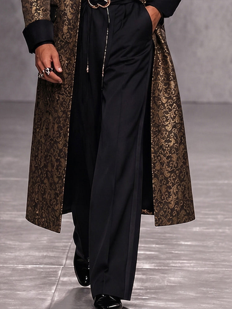 Luxury Wide Contrasting Lapel Long Coat