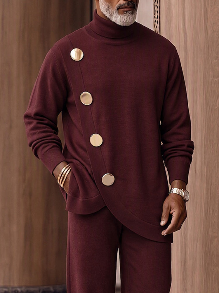 Urban Fashion Button Accent Turtleneck 2-Piece Set
