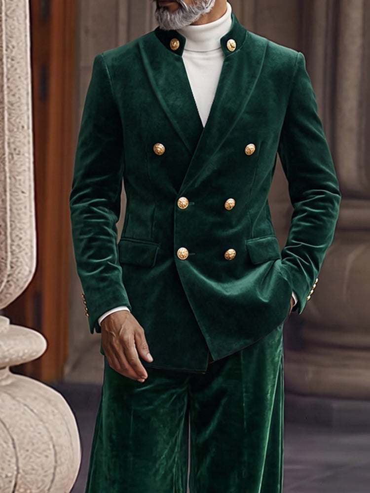 Smart Casual Velvet Double Breasted Suit Set