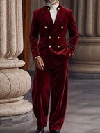 Smart Casual Velvet Double Breasted Suit Set