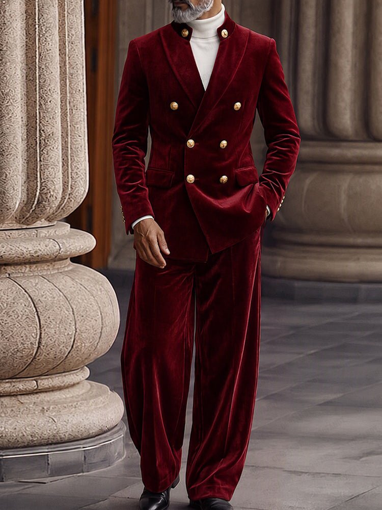 Smart Casual Velvet Double Breasted Suit Set