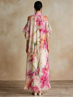 Floral Print Halter Neck Off-shoulder Flowing Maxi Dress