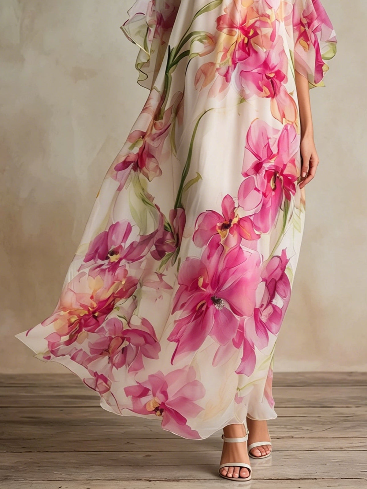 Floral Print Halter Neck Off-shoulder Flowing Maxi Dress