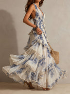 Blue Floral Halter Maxi Dress