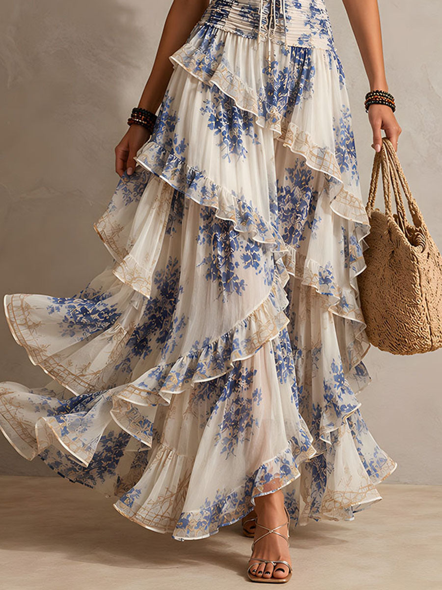 Blue Floral Halter Maxi Dress