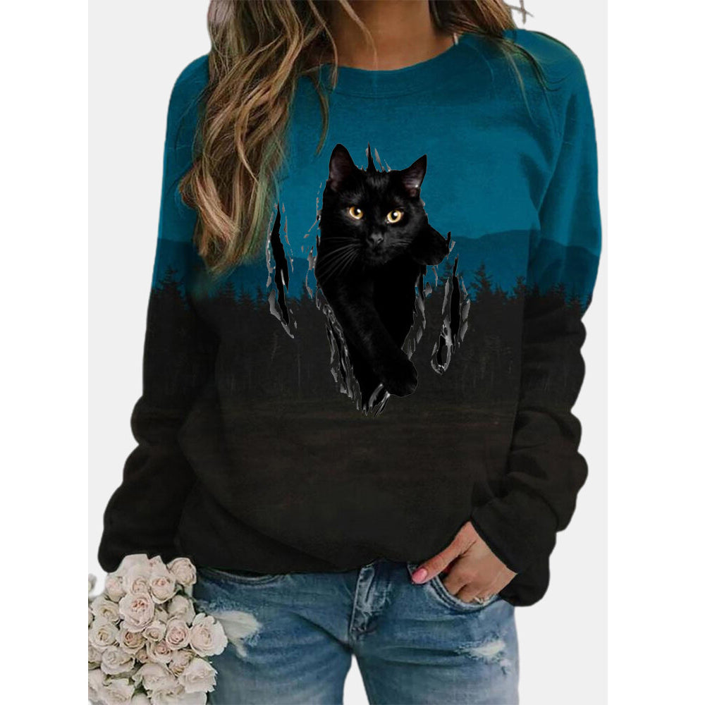 Puppy Print Women's Long Sleeve T-shirt Casual Cotton Street Clothing