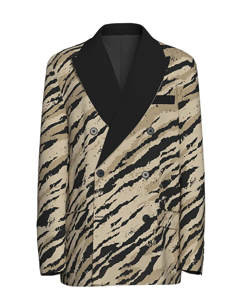 Retro Beige Tiger Print Double-breasted 2-piece Suit