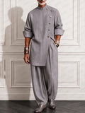 Refined Pinstripe Slit Longline Top Pants Set
