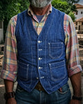 Vintage Striped Denim Cargo Vest