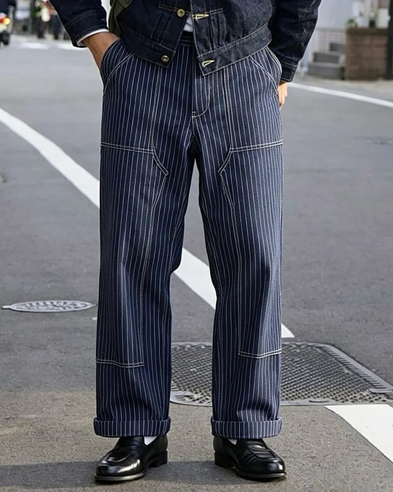 Vintage Indigo Stripes With Exposed Stitching Jeans