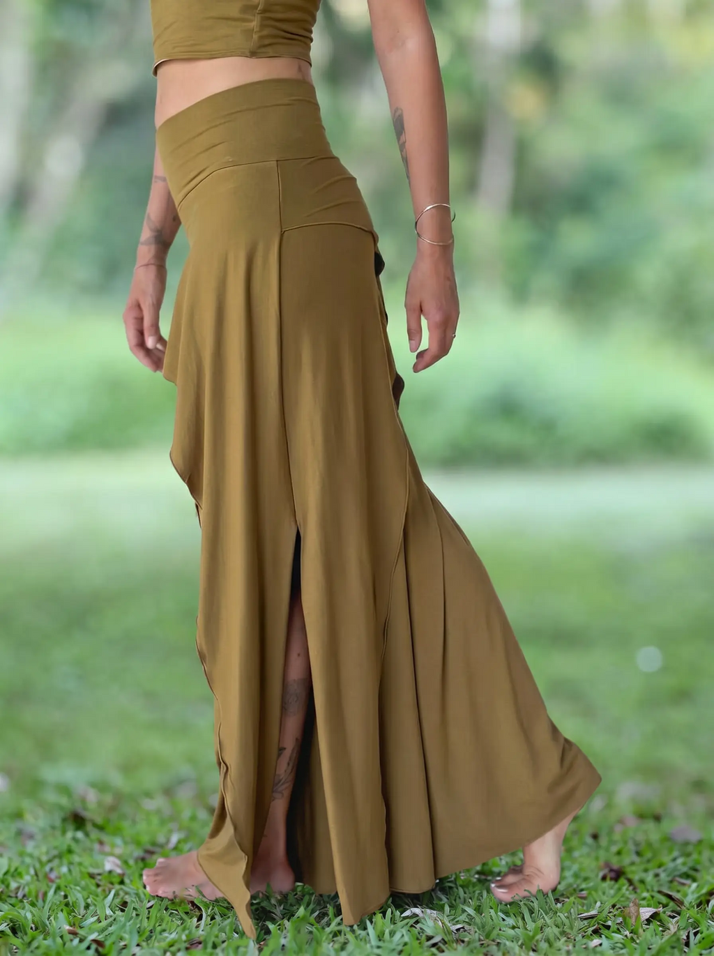 Bohemian Resort High-Waist Wrap Slit Draped Wide Leg Pants