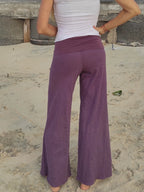 Wide Legs Relaxed Fit Pants, Fold Over Band Yoga Pants