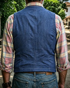 Vintage Striped Denim Cargo Vest