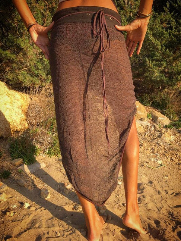 Hemp and Silk Net Fabric Wrap around Pareo Skirt