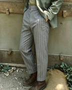 Vintage Gray Pinstripe Cuffed Trousers