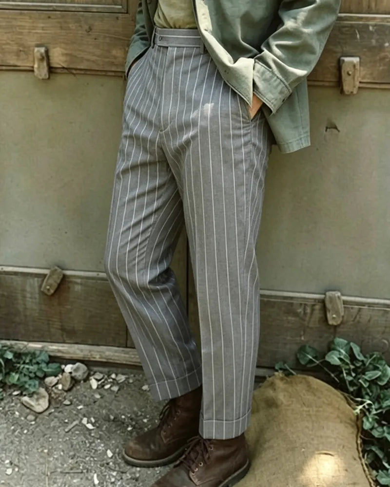 Vintage Gray Pinstripe Cuffed Trousers