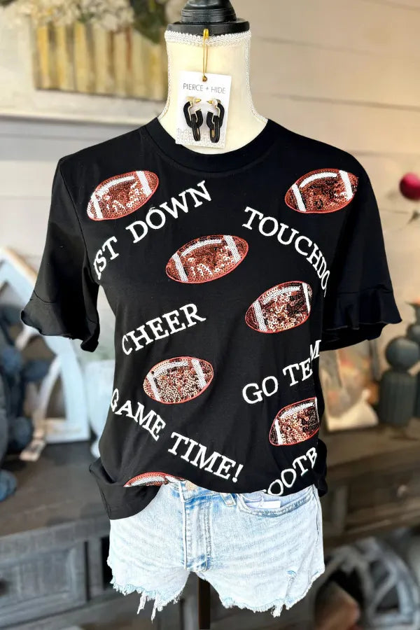 Sequined Football Cheer Up Tee