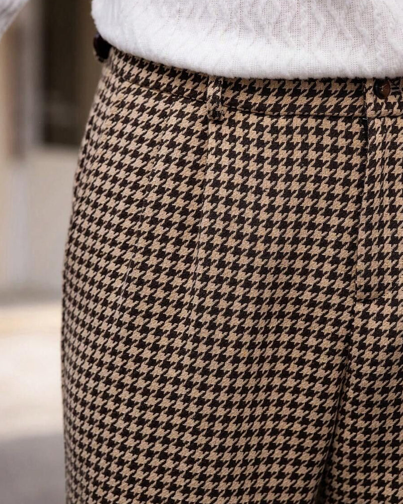 Vintage Brown©\Houndstooth High©\Waist Trousers