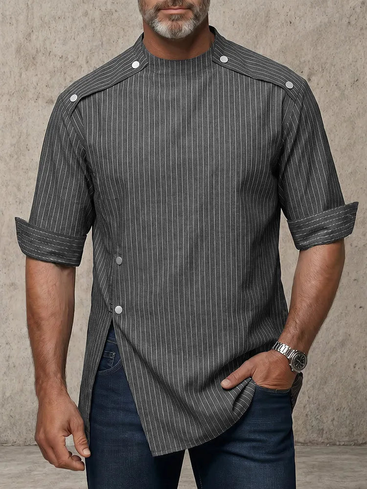 Urban Button Detail Pinstripe Pullover Shirt