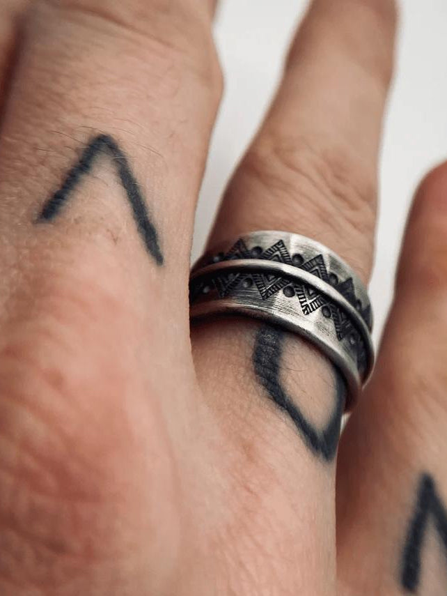 Navajo Totem Vintage Distressed Hand-Engraved Open Ring