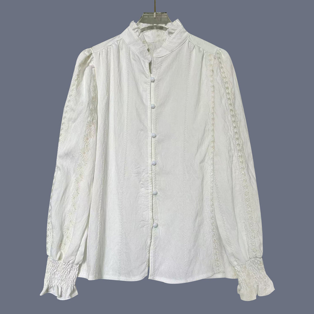 Women's Elegant  Lace Cotton And Linen Blouse