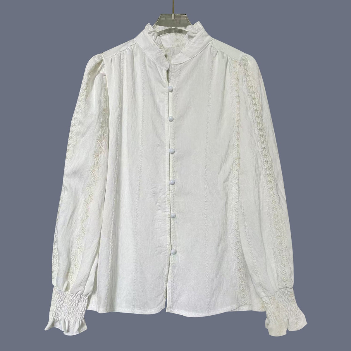Women's Elegant  Lace Cotton And Linen Blouse