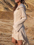 Elven Cotton Hood Jacket: Raw Spring Summer Jacket With Pockets