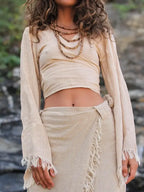 Frayed Jute Wrap Crop Top - Earthy Boho Festival Wear