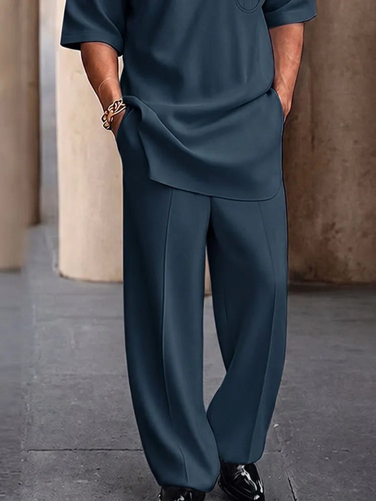 Casual Chest Decoration Longline Top Pants Set