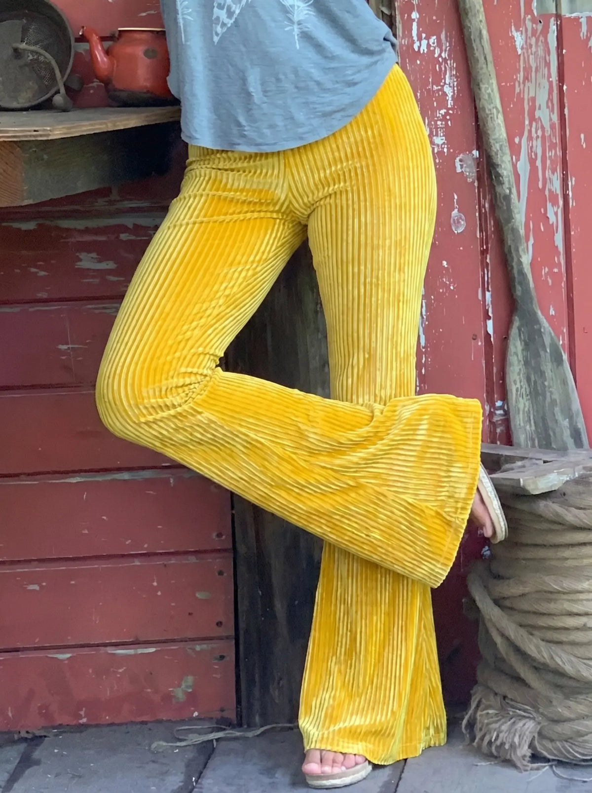 70s Gold Velour Flare Bell Bottom Pants