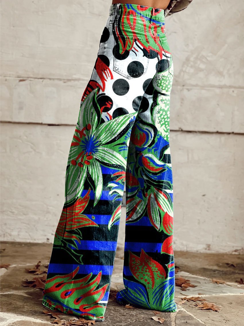 Women's Vintage Print Casual Wide Leg Pants