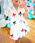 Bow-Embroidered Poplin Shirt Dress