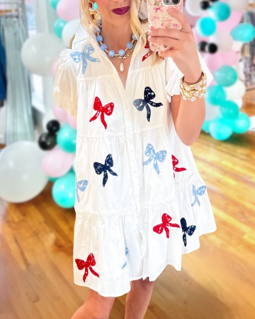 Bow-Embroidered Poplin Shirt Dress