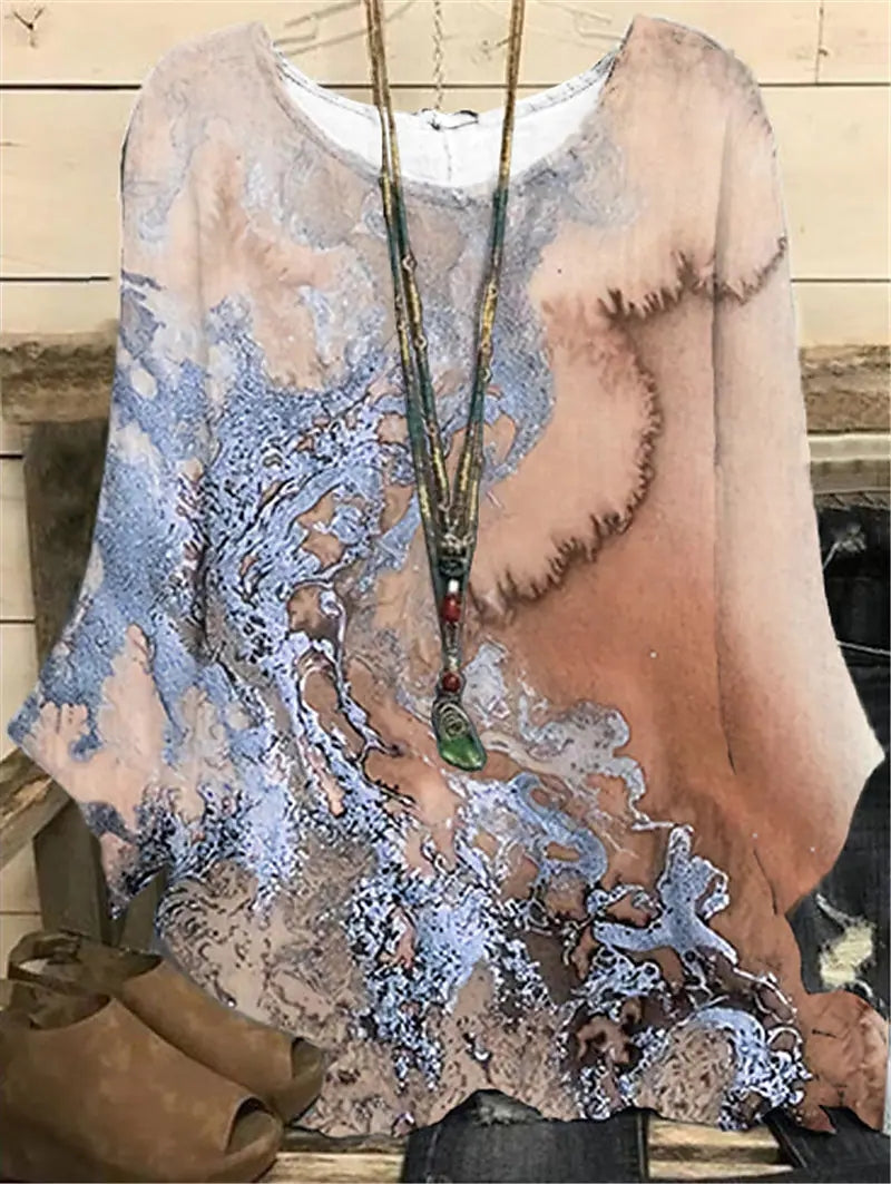 Printing Long Sleeve Loose Fashion Casual Round Neck T-shirt