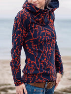 Branch Print Cowl Neck Hooded Top