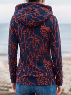 Branch Print Cowl Neck Hooded Top