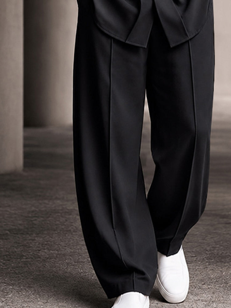 Casual Relaxed Fit Shoulder Pleats Shirt Set